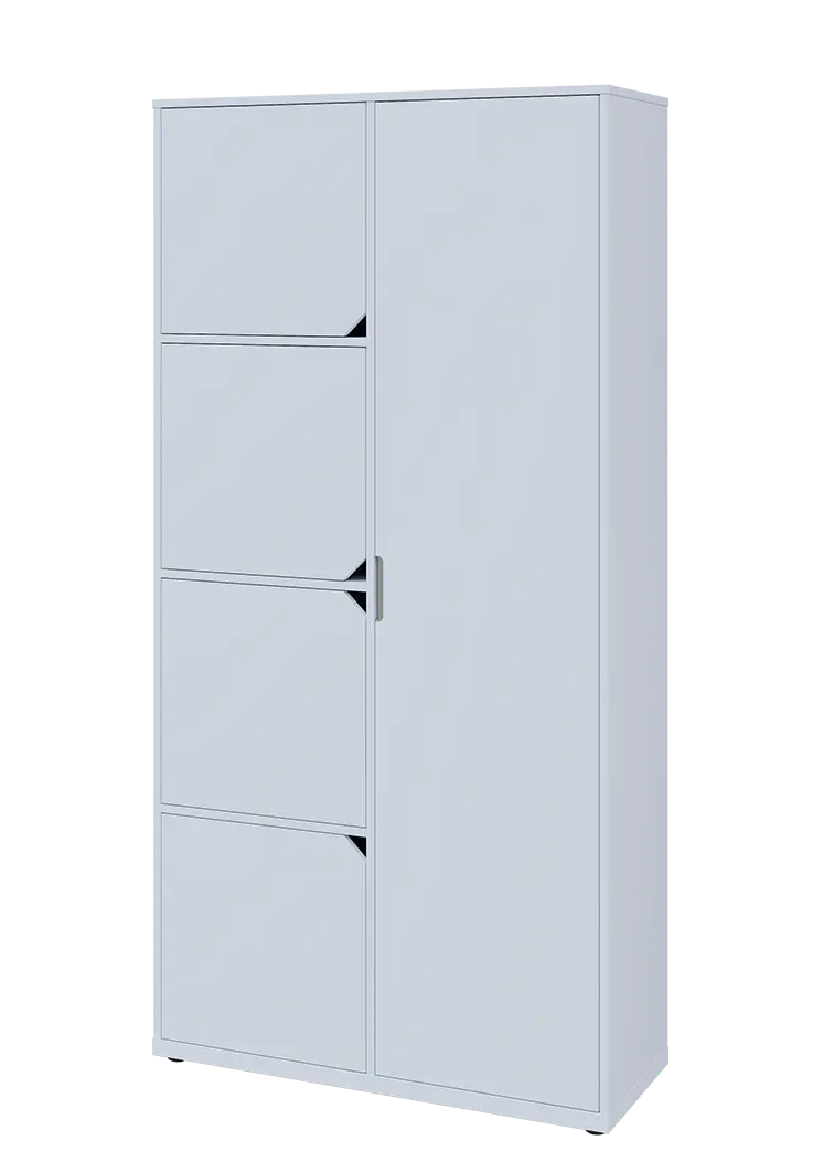 KSR6-82 P skříň šatní, 1x výsuvné ramínko, 4x dvířka, 2053x1022x400 mm, provedení pravé, bílá sněžná